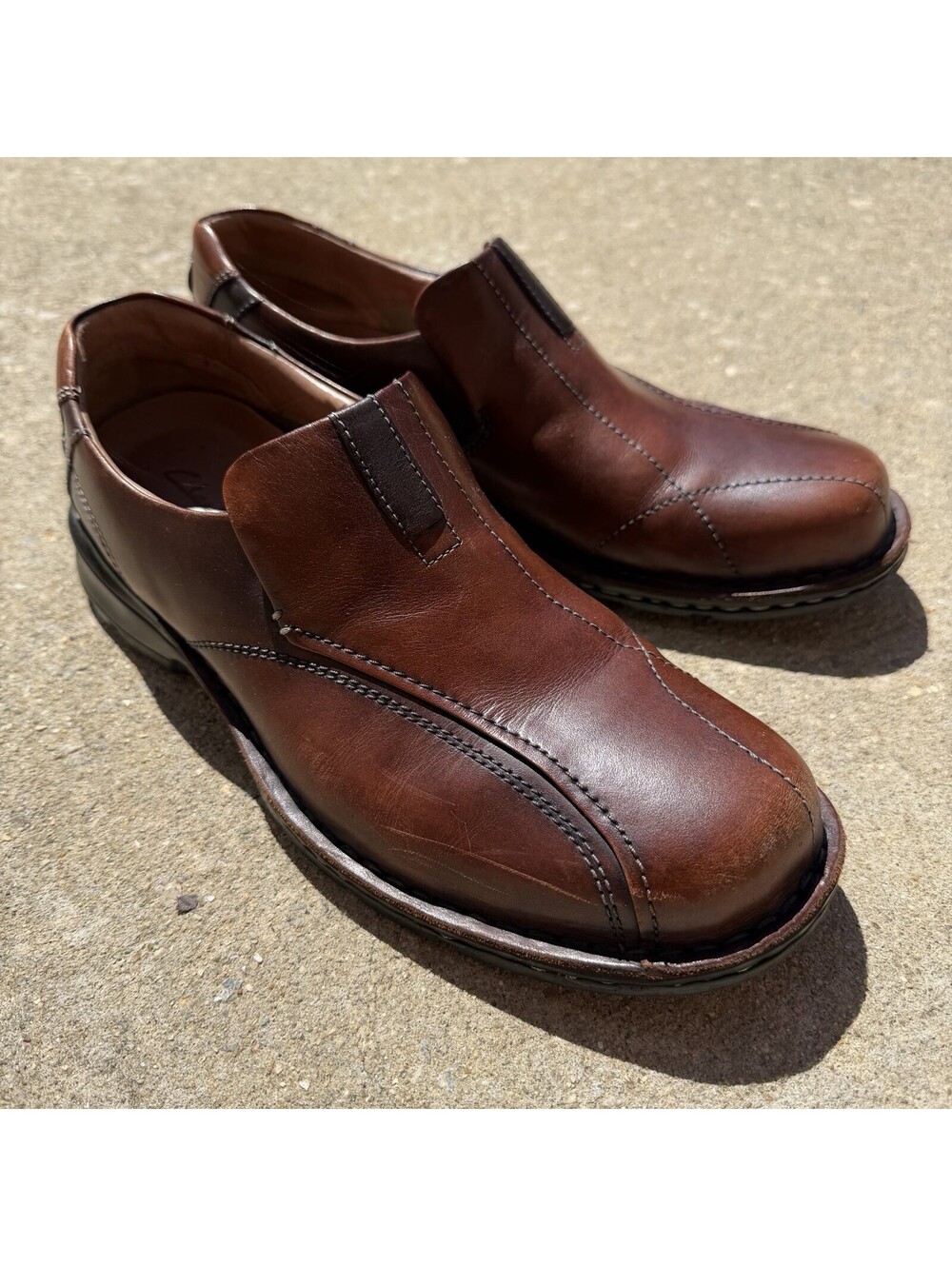 CLARKS Escalade Auburn Brown Leather Casual Comfort Dress Loafer Shoes Size 11
